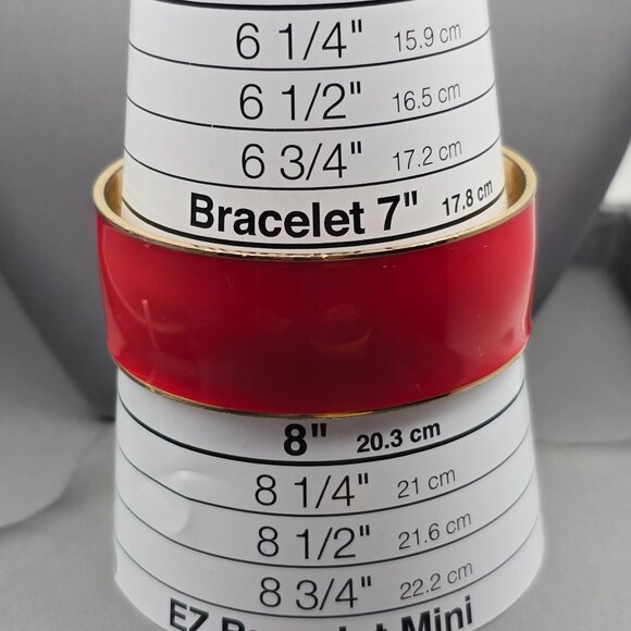 J Crew Red Enamel Bangle Bracelet 7.5" Gold Tone Wide Band Retro Statement - Picture 5 of 6